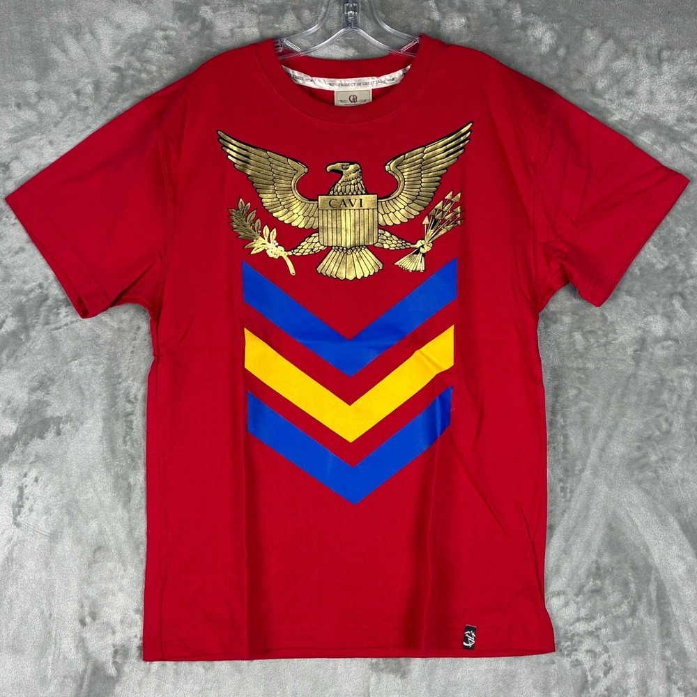 Cavi Mens Red Graphic T-Shirt XL Golden Eagle Shield Chevron Cotton Streetwear